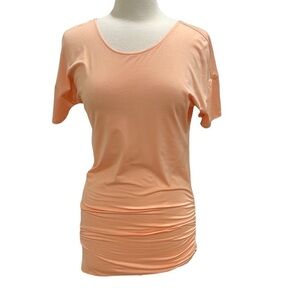 Lucy Longer length Ruched Side Vee back Top SZ S Orange